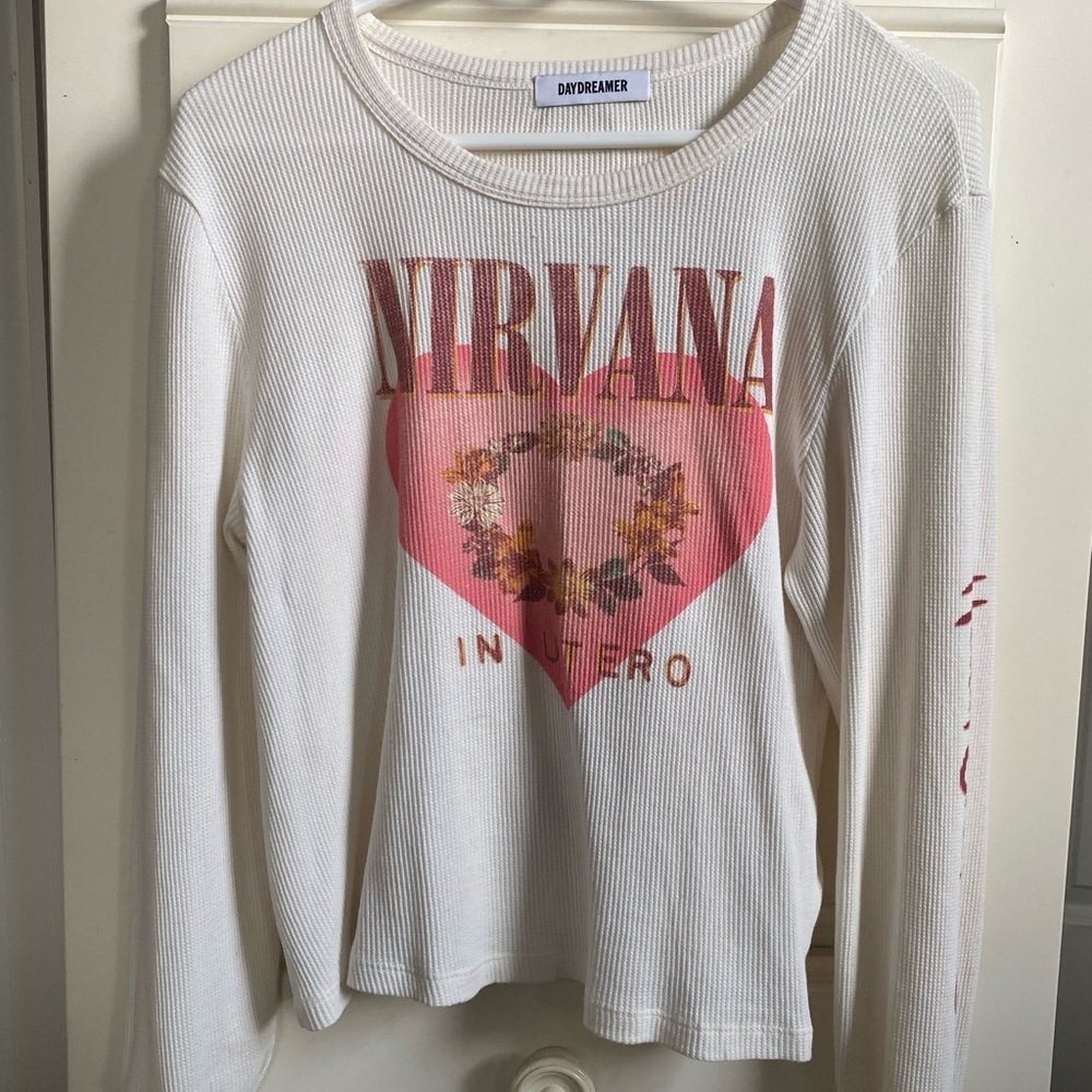 Daydreamer White Nirvana Heart Graphic Long Sleeve Tee